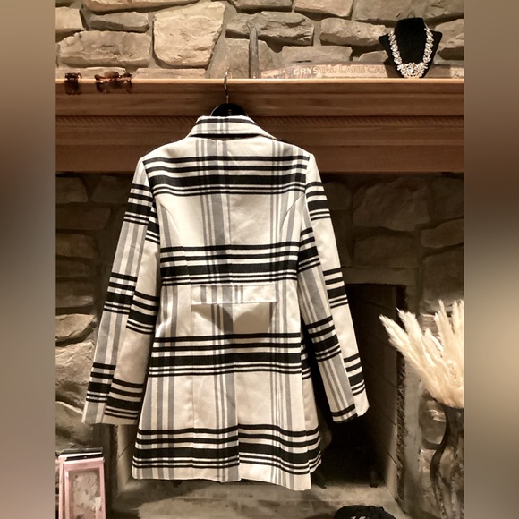 BCX BLACK & WHITE PLAID DOUBLE BREASTED PEACOAT SZ.L - Picture 8 of 16